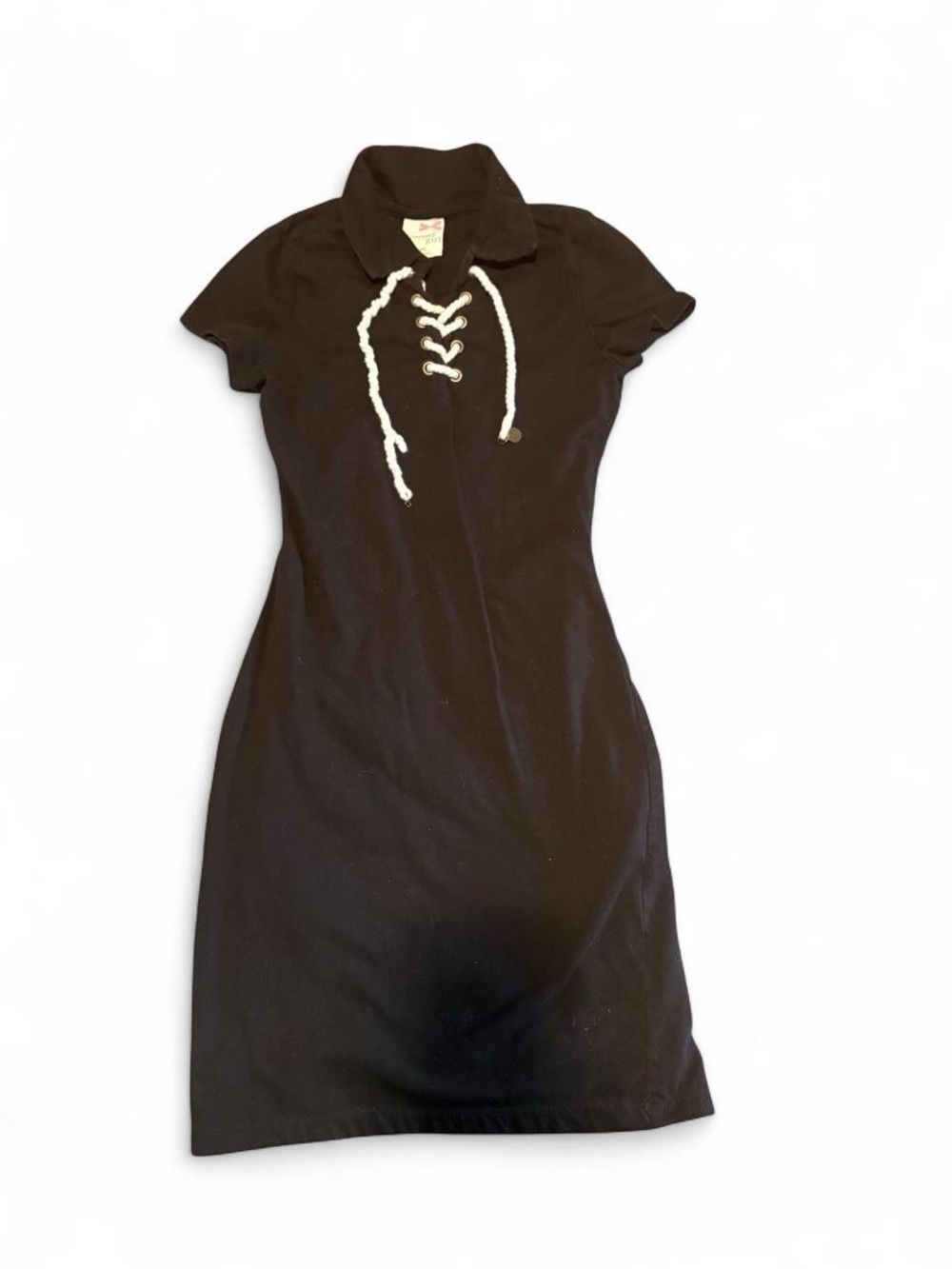 Vintage Y2K Tommy Girl Black Anchor Lace-Up Polo Mini Dress Nautical Preppy